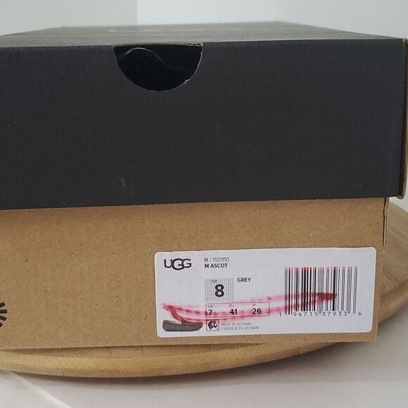 UGG Ascot Slipper Grey Suede Wool Comfort Loafer Men's US 8/ EU 41 NIB - Picture 13 of 13